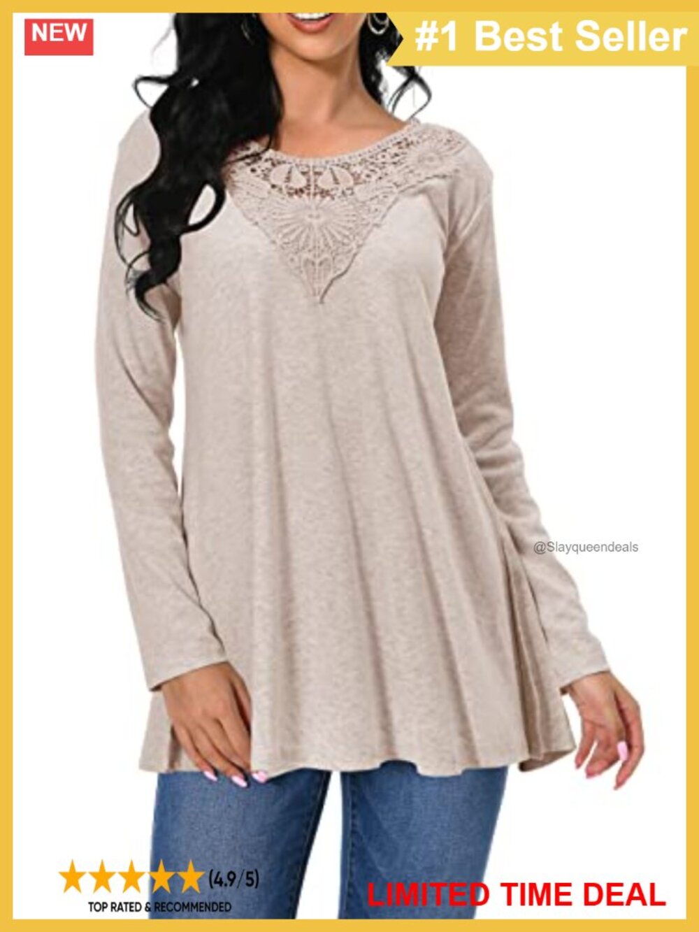 Long Sleeve Lace Hollow Out Tunic Top Casual Loose Fit